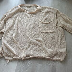 easel Cream Lightweight Knit Crewneck Sweater with Pocket